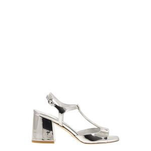 STUART WEITZMAN Women's Block Heel T-Strap Sandals Women SILVER